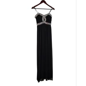 Y2K City Triangles Black Jeweled Chiffon Formal Maxi Dress Junior 7 Strapless